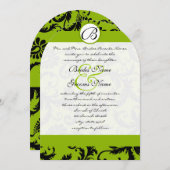 アップルグリーンブラックダマスクスワーズ結婚式招待状 招待状 (正面/裏面)