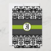 アップルグリーンブラックラブバードダマスク結婚式招待 招待状 (裏面)