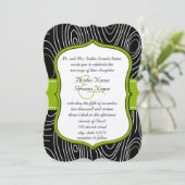 アップルグリーンブラックヴィンテージ木目結婚粒 招待状 (スタンド正面)