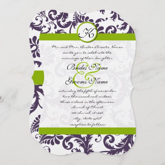 アップルグリーンラピスパープルダマスウェディング招待状 招待状 (正面/裏面)