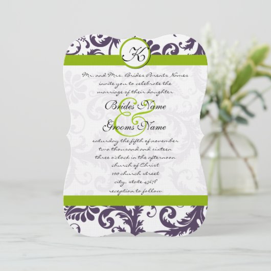 アップルグリーンラピスパープルダマスウェディング招待状 招待状 (スタンド正面)