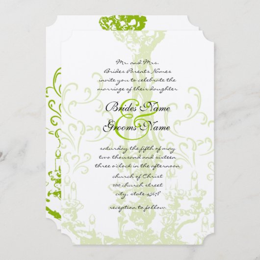 アップルグリーンヴィンテージアンティークシャンデリアウェディング 招待状 (正面/裏面)