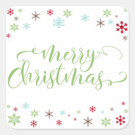 アップルグリーン型のスノーフレークウィムシーメリークリスマス スクエアシール