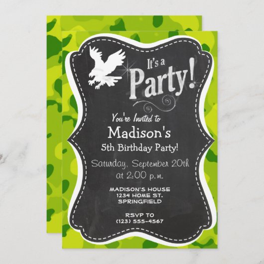 アップルグリーン迷彩柄;イーグル 招待状 (正面/裏面)