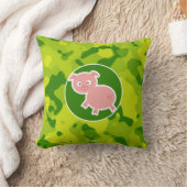 アップルグリーン迷彩柄；豚 クッション (ブランケット)