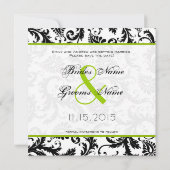 アップルグリーン ダマスク スワール ウェディング セーブ・ザ・デート (裏面)