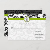 アップルグリーン ダマスク スワール 結婚式招待状 出欠カード (正面/裏面)