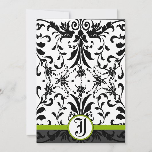 アップルグリーン&ブラックダマスクウェディング招待状 招待状 (裏面)