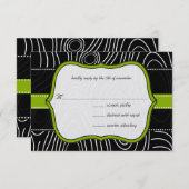 アップルグリーン ブラック ヴィンテージダマスク ウェディング 招待状 (正面/裏面)