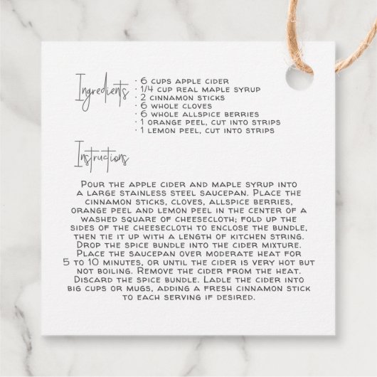 アップルサイダーレシピ |休日のメッセージカード フェイバータグ (裏面)