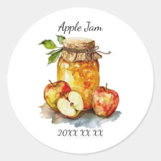 アップルジャム瓶とリンゴの水彩画 ラウンドシール