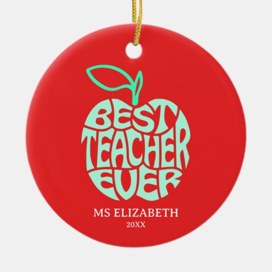 アップルタイポグラフィクリスマス最高の先生エバー セラミックオーナメント (正面)