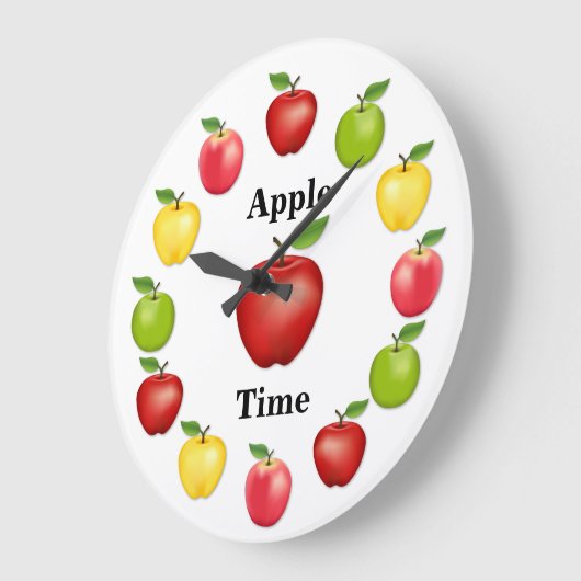 アップルタイム、おいしい、おばあちゃんスミス、ピンクの品種 ラージ壁時計 (傾斜)
