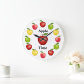 アップルタイム、おいしい、おばあちゃんスミス、ピンクの品種 ラージ壁時計 (ホーム)