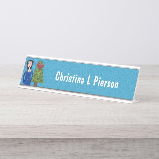 アップルツリーの(鳥)ショウジョウコウカンチョウがレディーオンブルーに歌う デスクネームプレート (正面)