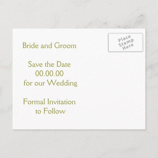 アップルツリーパープル秋の結婚式日付を保存 案内ポストカード (裏面)