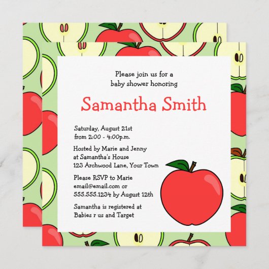 アップルテーマベビーシャワー招待状 招待状 (正面/裏面)