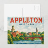 アップルトン+ウィスコンシン州の水彩画の絵葉書 ポストカード (正面/裏面)