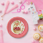 アップルハーベストバスケット付きカントリー風ギンガム ペーパープレート (パーティー)