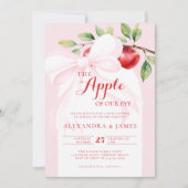 アップルハーベストピンクボウシックなコード秋ガールシャワー 招待状 (正面)