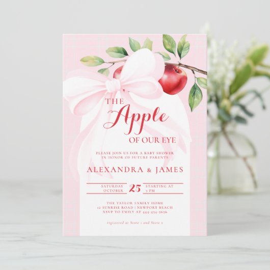 アップルハーベストピンクボウシックなコード秋ガールシャワー 招待状 (スタンド正面)