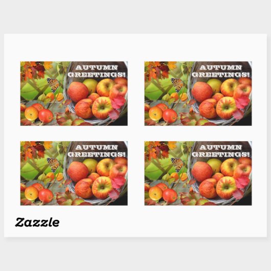 アップルバスケット秋の挨拶の長方形シール 長方形シール (シート)