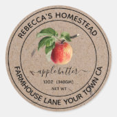 アップルバタークラフト紙キャニングジャールラベル ラウンドシール (正面)