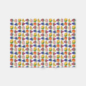 アップルバナナレモンライムぶどうベリー果実サラダ フリースブランケット (正面(横))