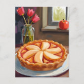 アップルパイの水彩画を使った感謝祭 シーズンポストカード (正面)