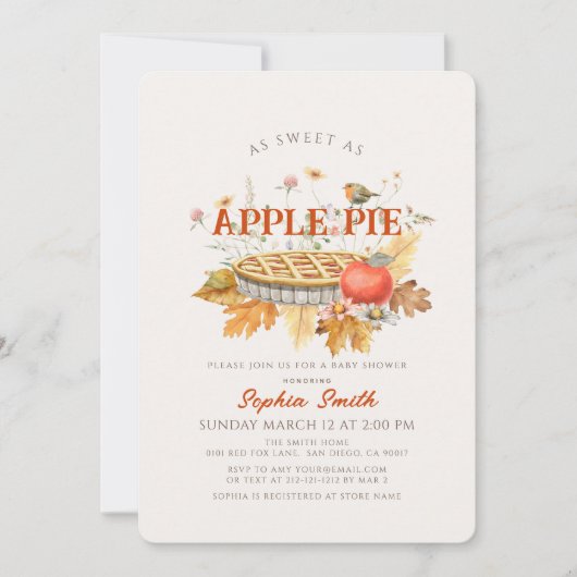 アップルパイの紅葉ベビーシャワーのように甘い 招待状 (正面)