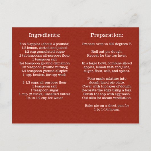 アップルパイパーソナライズされたまたはデザートレシピはがき ポストカード (裏面)