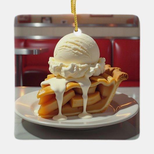 アップルパイ、バニラアイスクリームクリスマス セラミックオーナメント (正面)