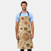 アップルパイ、リンゴ、マグカップを使ったシームレスなパターン。  エプロン (着用した状態)