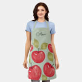 アップルパターン水カラーハンド絵を描紙コース エプロン (着用した状態)