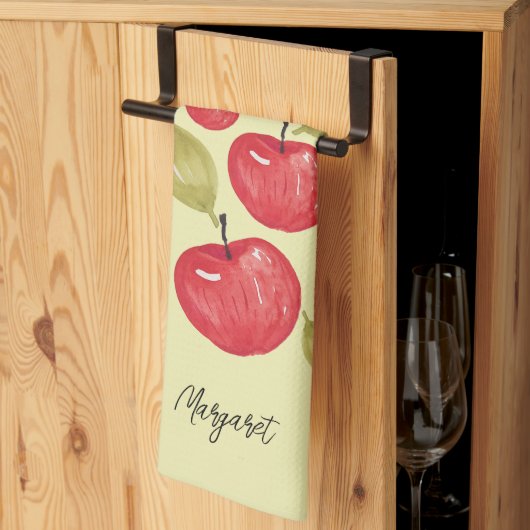 アップルパターン水彩手絵を描形 キッチンタオル (三つ折り)