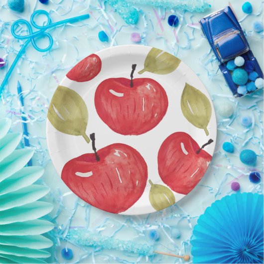 アップルパターン水彩手絵を描形 ペーパープレート (パーティー)