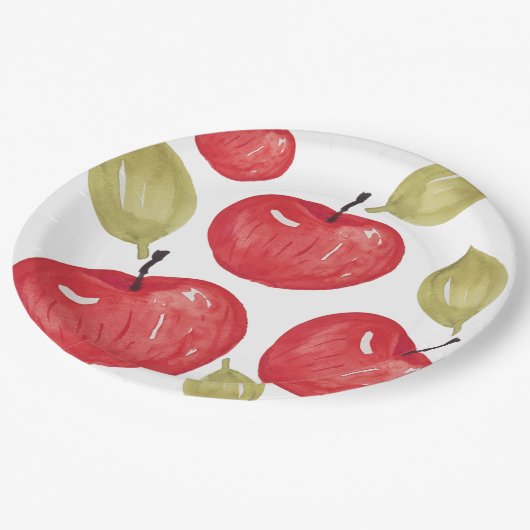 アップルパターン水彩手絵を描形 ペーパープレート (アングル)