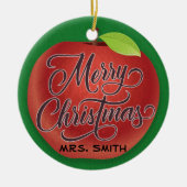 アップルパーソナライズされたクリスマス先生ギフトオーナメント セラミックオーナメント (正面)