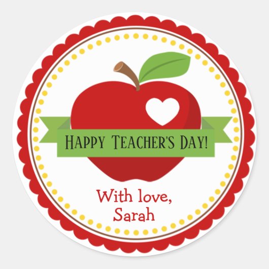 アップルパーソナライズされた先生お願いギフト ラウンドシール (正面)