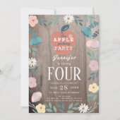 アップルピッキングパーティーフローラ木材子供の誕生日 招待状 (正面)