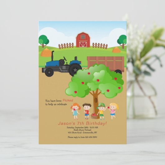 アップルピッキングファーム誕生日招待状 招待状 (スタンド正面)