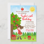 アップルピッキング誕生日ブラウンヘアガール招待状 招待状 (正面)