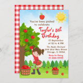 アップルピッキング誕生日ブラウンヘアガール招待状 招待状 (正面/裏面)