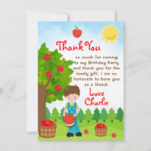 アップルピックブラウンヘアボーイ誕生日ありがとう 招待状 (正面)