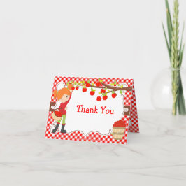 アップルピックレッドヘアガールバースデーパーティー サンキューカード