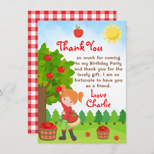 アップルピッチレッドヘアガール誕生日サンキューアンビションInv 招待状 (正面/裏面)