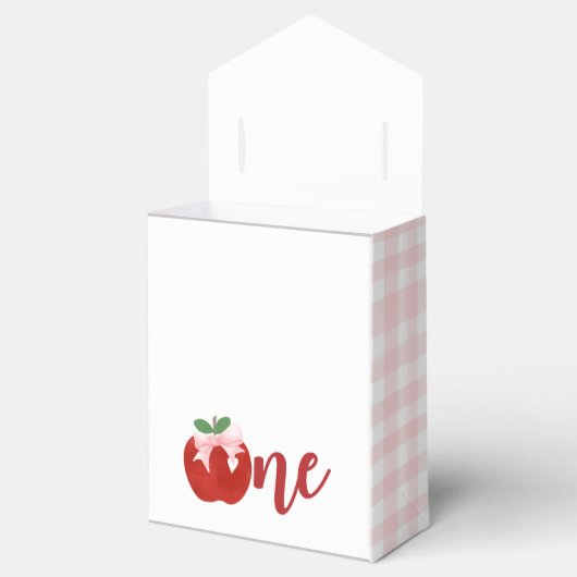 アップルピンクの弓プレイドの最初の誕生日 フェイバーボックス (オープン)