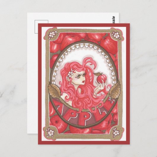 アップルフェアリーファンタジーアールヌーボープリント ポストカード (正面/裏面)