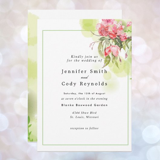 アップルフラムズウォーターカラーピンクス庭園の結婚式 招待状