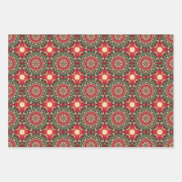 アップルフルーツヴィンテージ鮮やか抽象芸術パターンセット3 ラッピングペーパーシート